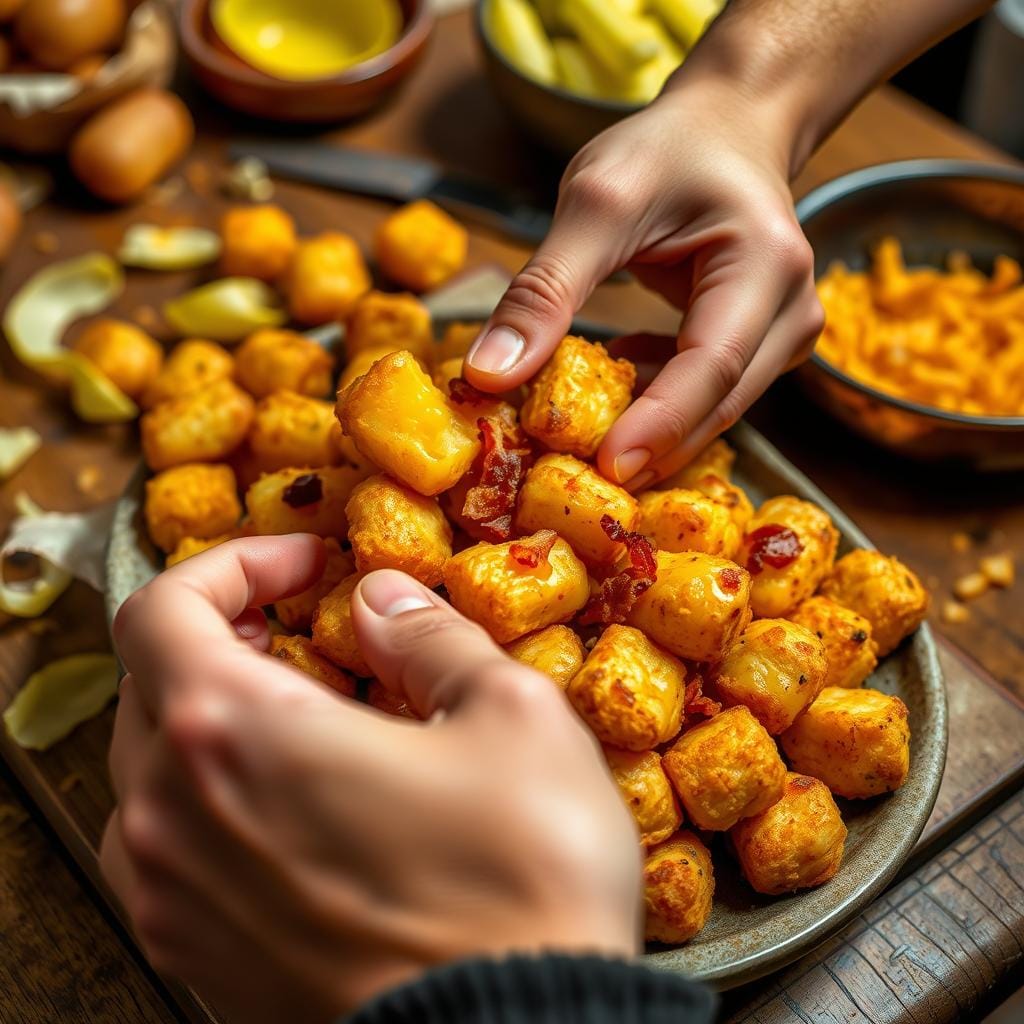 Bacon and Cheese-Stuffed Tater Tots Shaping Technique Bacon and Cheese-Stuffed Tater Tots Shaping Technique
