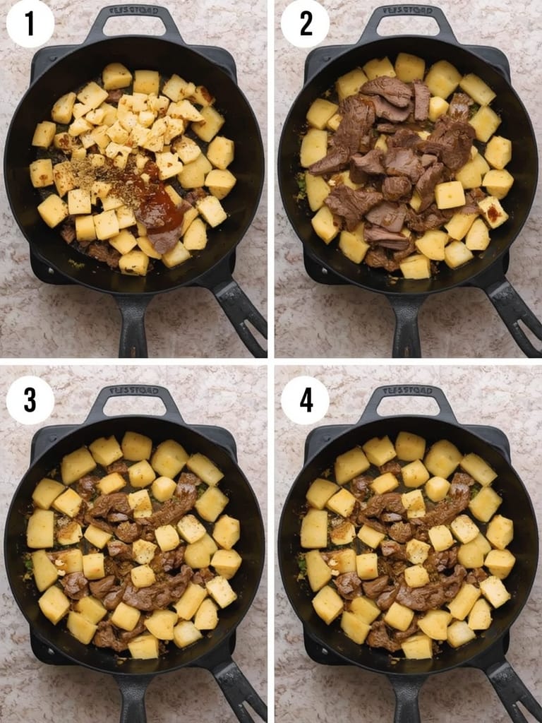Garlic Butter Steak and Potatoes Skillet steps