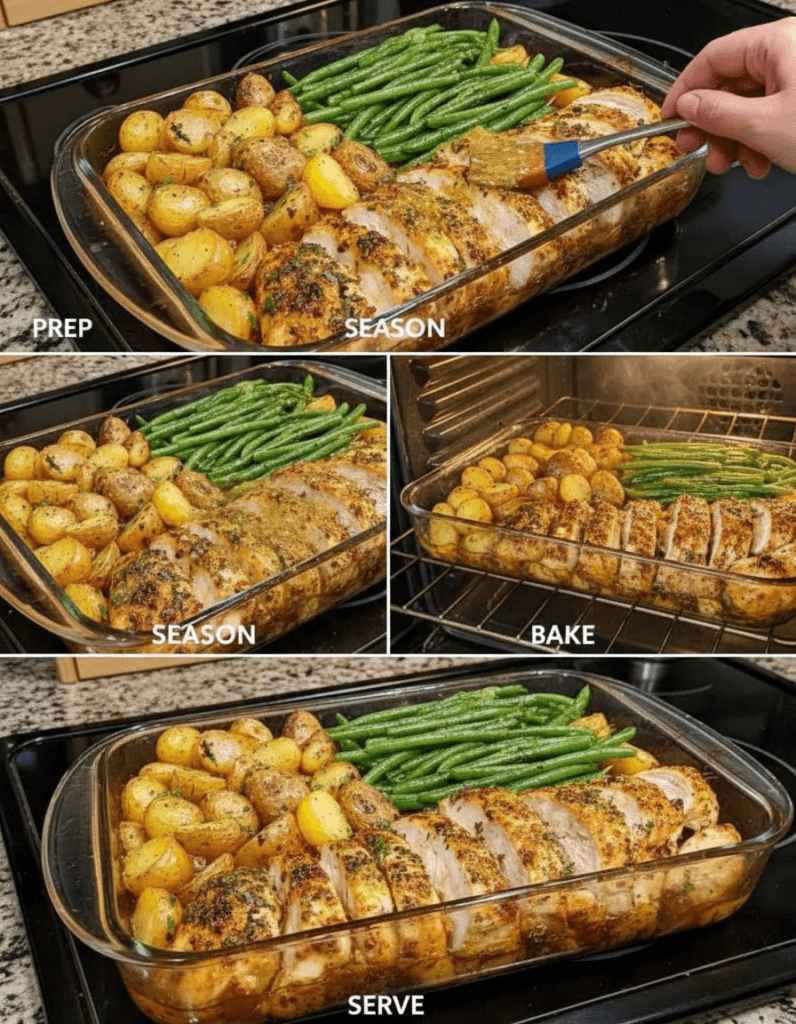 Garlic Herb Chicken Tray Bake with Potatoes Green Beans steps
