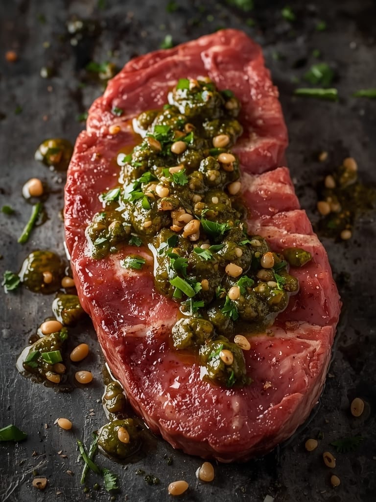New York Strip with Chimichurri ingredients