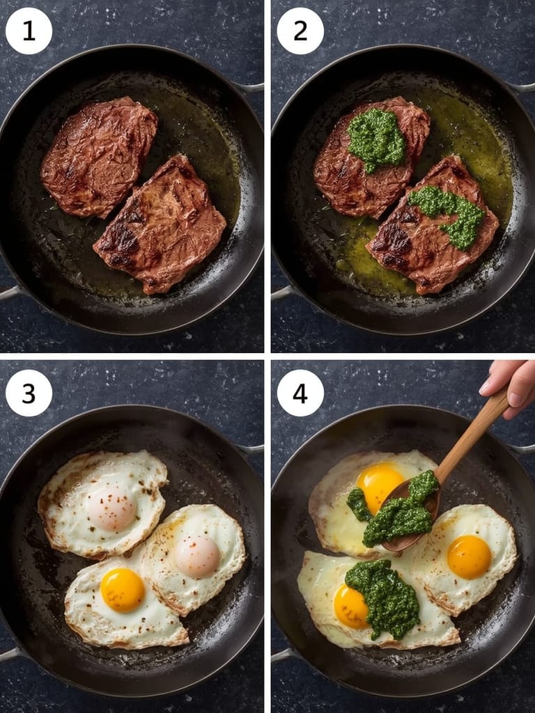 strip steak and eggs with chimichurri steps
